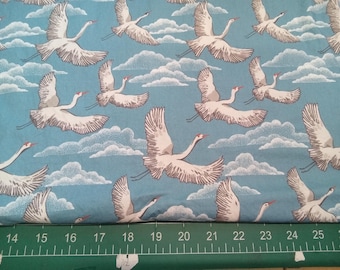 Baltic Woodland - Flying Cranes - woven organic cotton - BTHY - Cloud 9 fabrics