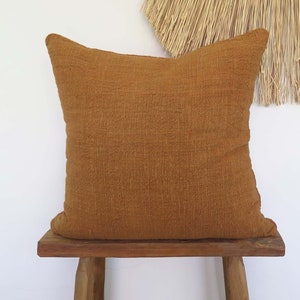 Amber orange cushion cover 20x20, Handwoven throw pillow, Rustic naturally dyed pillow, Organic cotton throw pillow