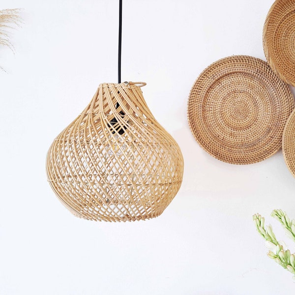 Natural Rattan Pendant Light, Boho lamp, Bohemian Lampshade, Patio Pendant Light