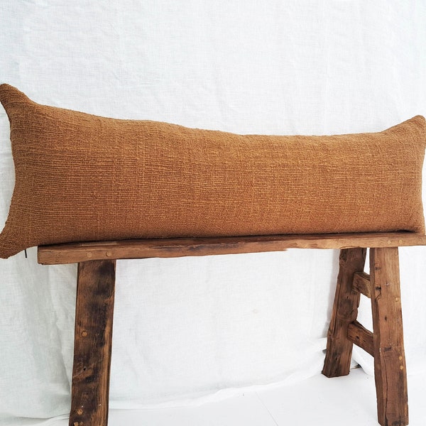 Extra long Lumbar Pillow Cover, Rust Cushion, 12x36 Throw Cushion, Rust, Hand Woven Pillow, Lumbar Pillow 12x18
