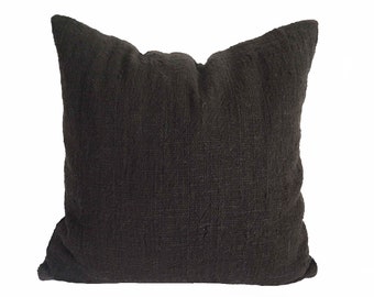 Funda de almohada de algodón orgánico negro tejida a mano, decoración ecológica para el hogar (50 x 50 cm)