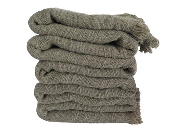 Handwoven Sage Green Cotton Throw Blanket, Organic, 78x47