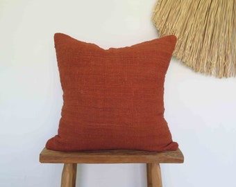 Burnt orange throw cushion cover, Handwoven hand dyed organic raw cotton, Ethically handmade, Accent pillows, Window seat cushion