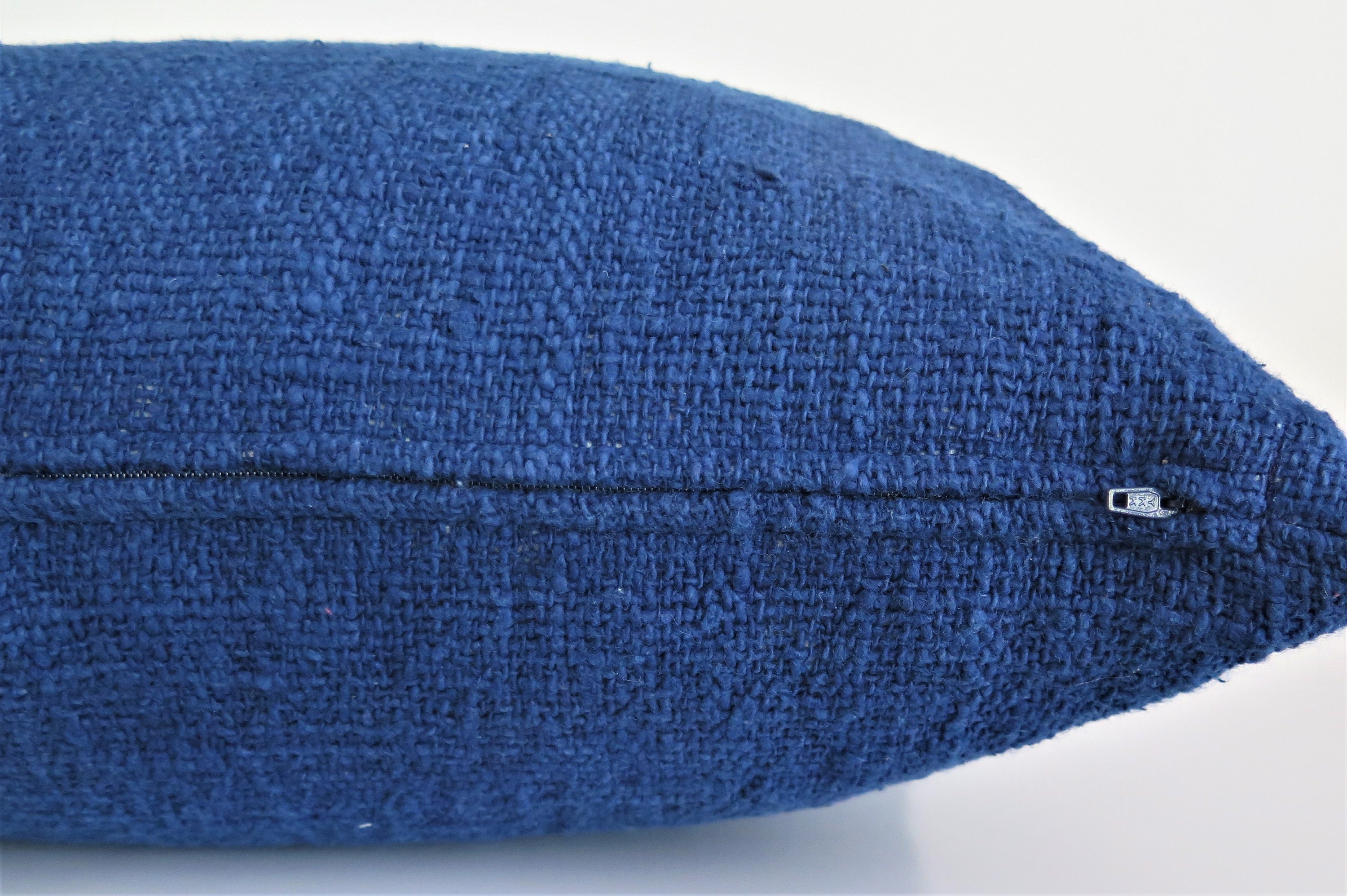 Navy Farmhouse Throw Pillow, Large Textured Cotton Cushion Cover