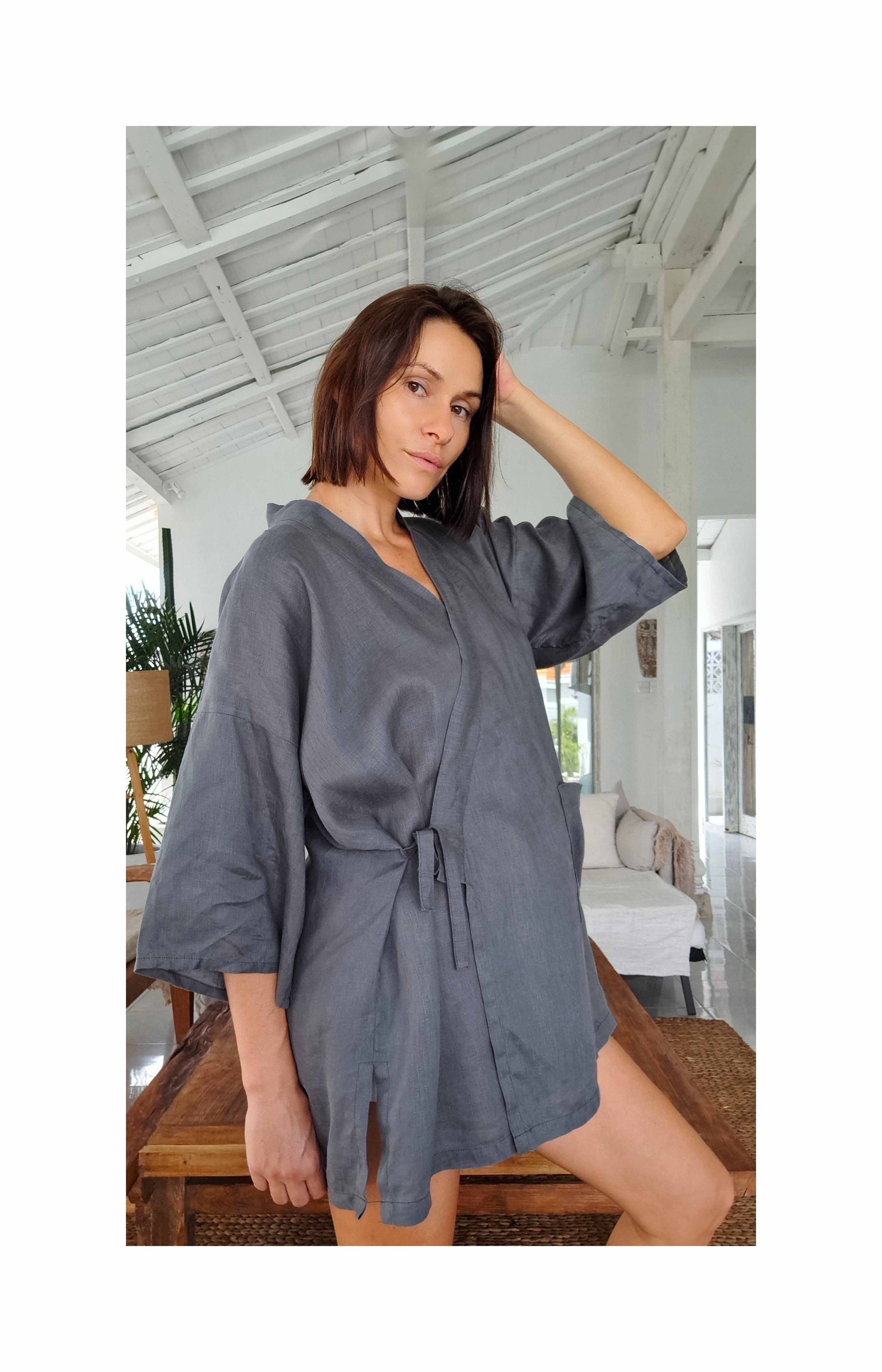 Linen Kimono Robe in Various Colors Linen Jacket Short Etsy