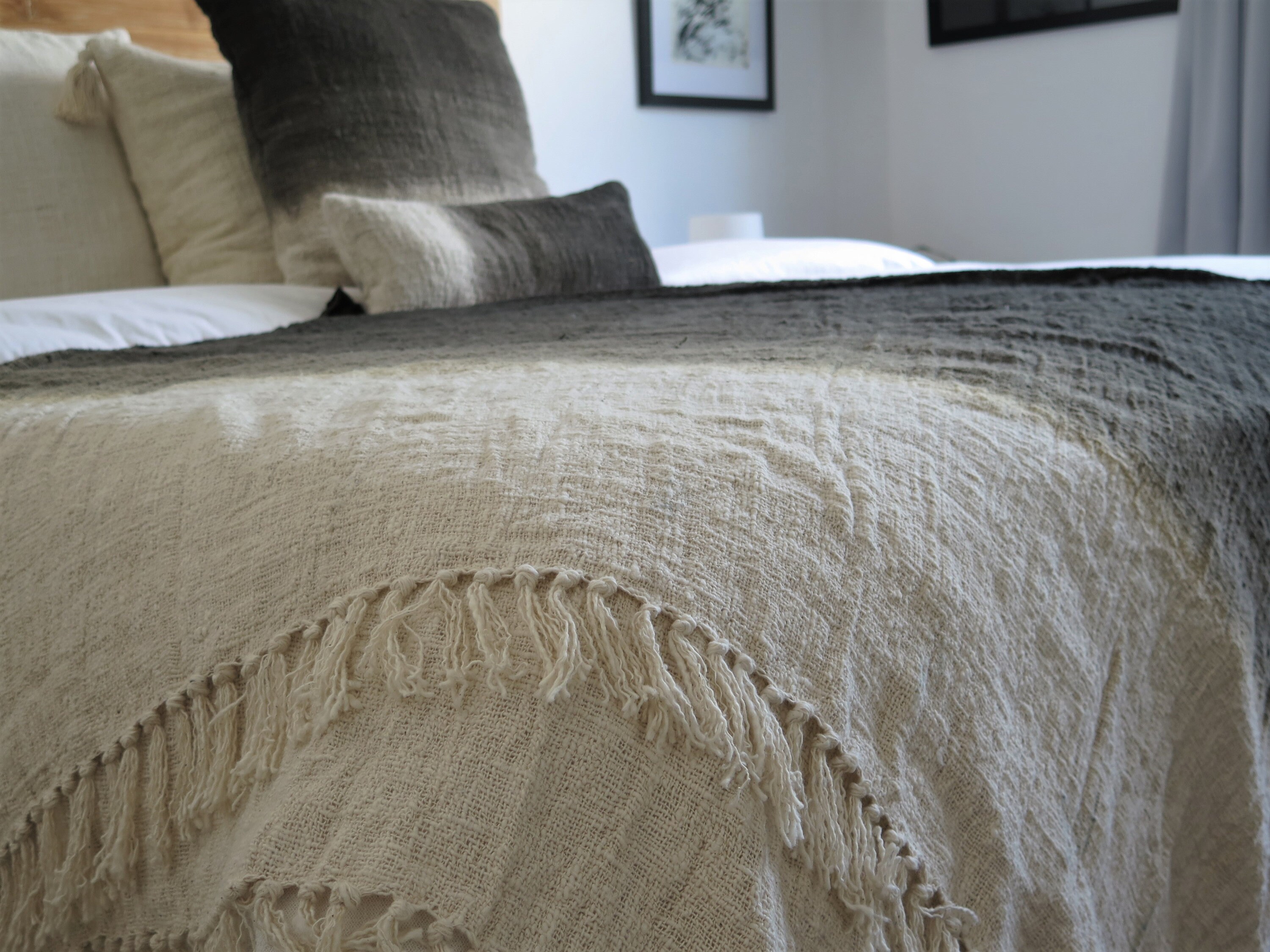 Black Ivory Olive Throw Blanket Woven Blanket Hand Dyed Etsy