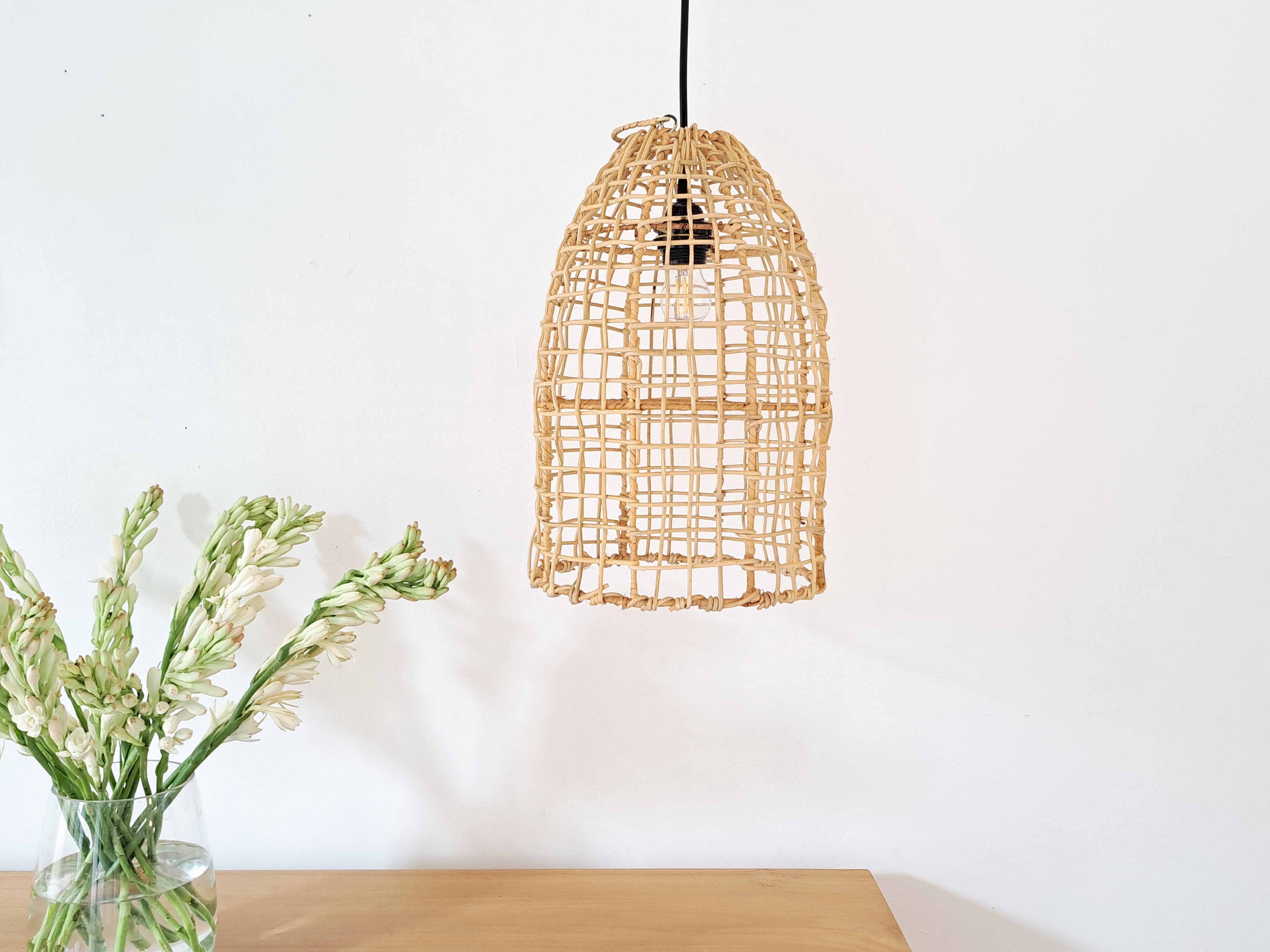 Handmade Rattan Lampshade, Wicker Hanging Lamp, Bohemian Woven