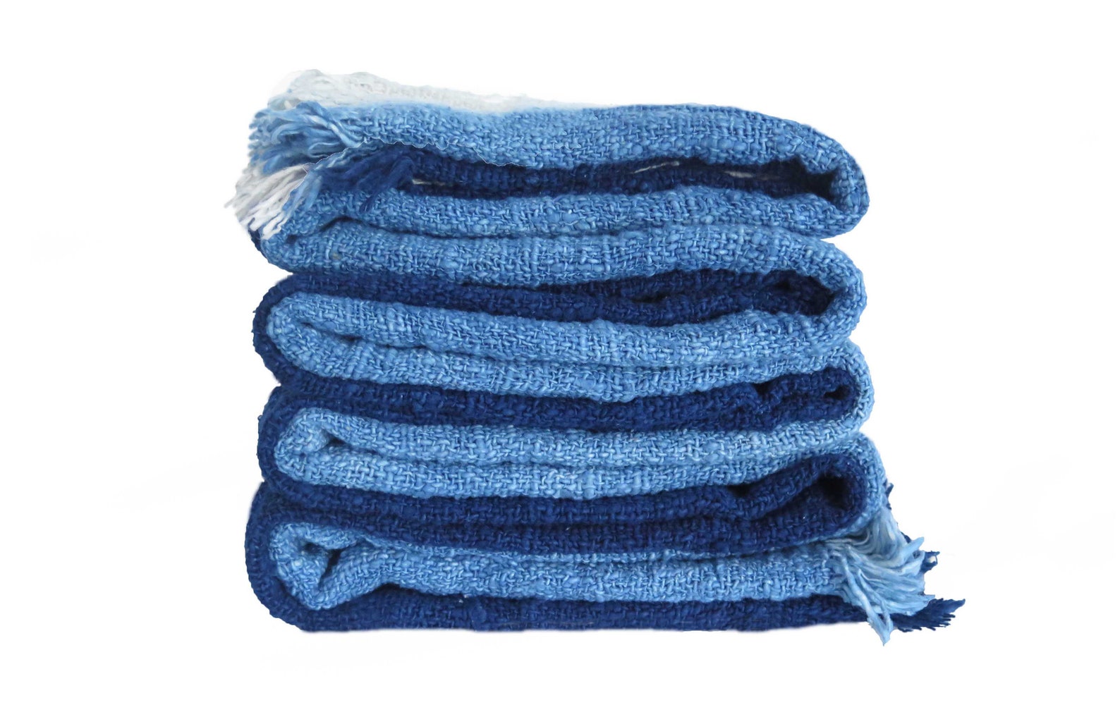 Handwoven Indigo Ombre Raw Cotton Throw Blanket With Fringes Etsy