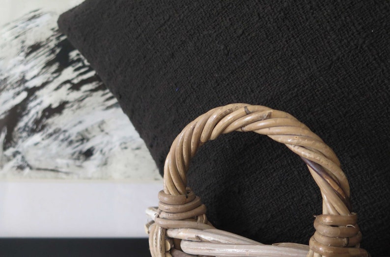 Bay window cushion Black home decor Handwoven Accent pillow Black throw cushion cover hand dyed raw organic cotton pillow
