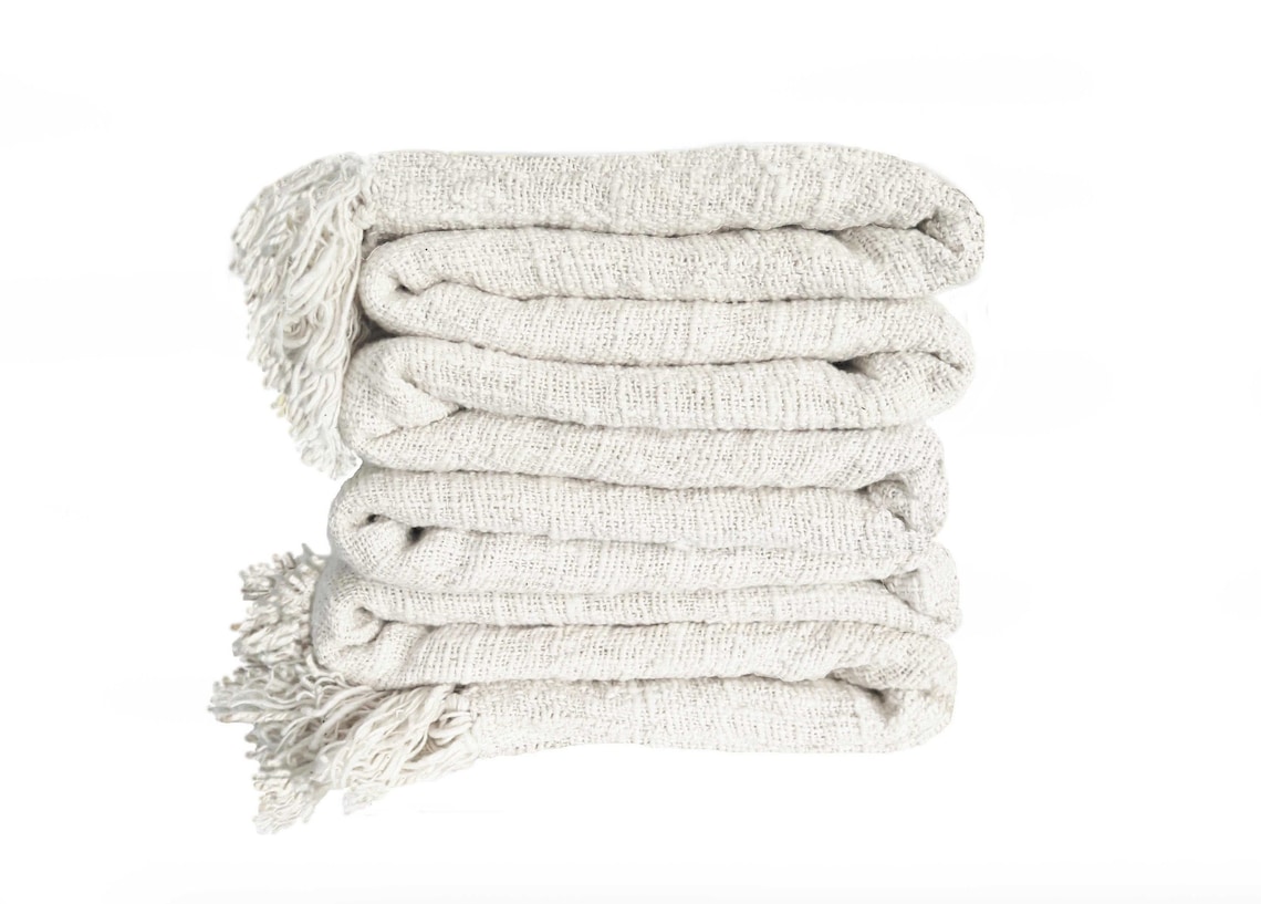 Queen Throw Blanket in Ivory Handwoven Undyed Raw Organic Etsy