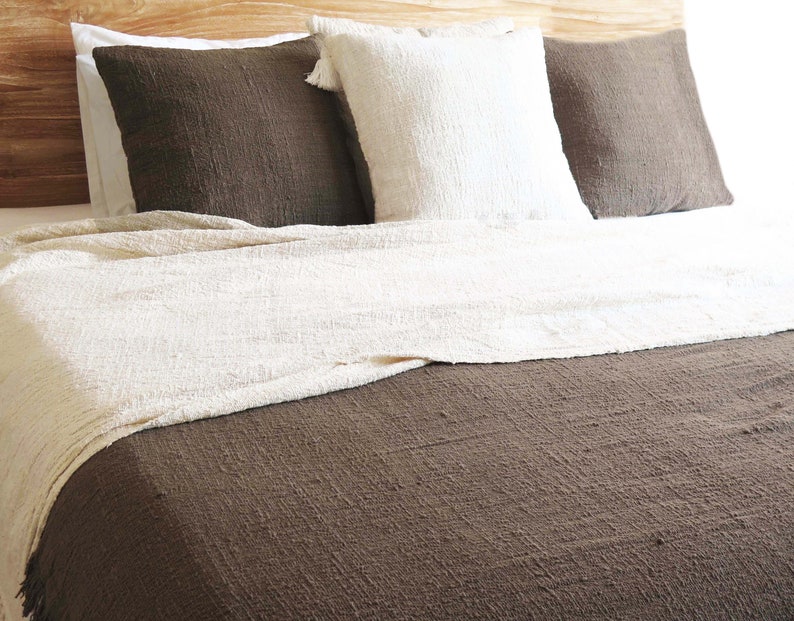 Handwoven deep brown fringe cotton throw blanket 200x120 cm Etsy