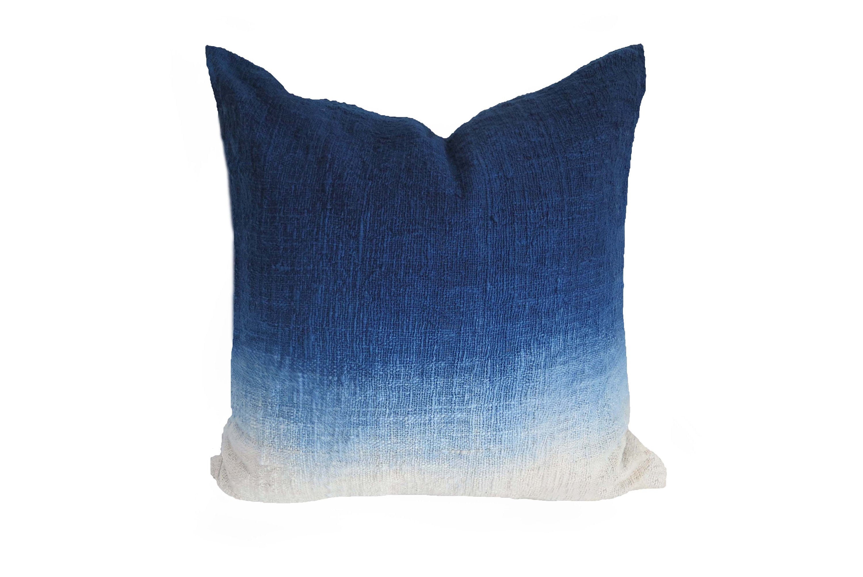 Indigo Ombre Throw Cushion Cover, Oreiller Bleu Profond en Coton Brut Tissé à La Main, Coussin Artis