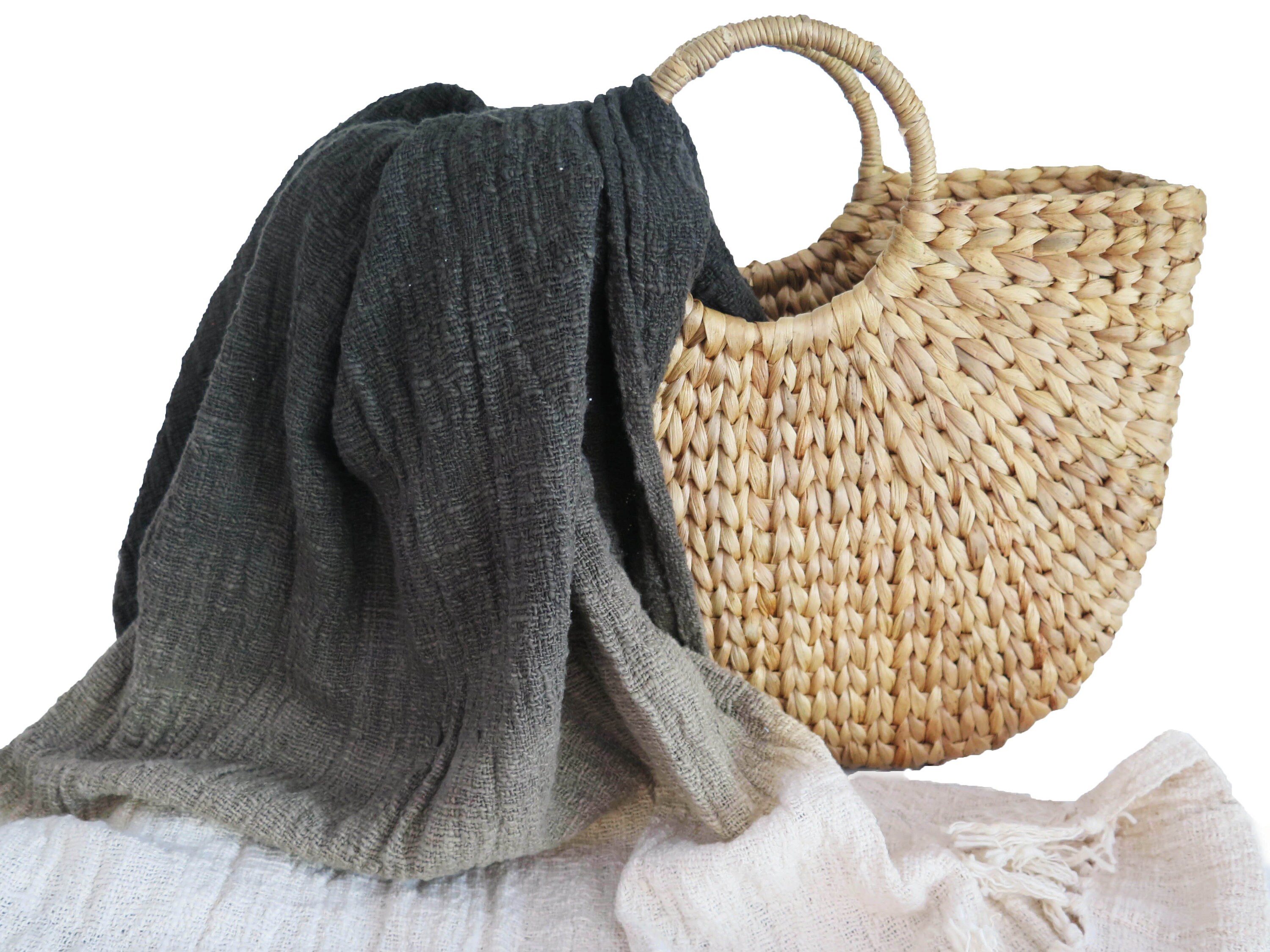 Black Ivory Olive Throw Blanket Woven Blanket Hand Dyed Etsy