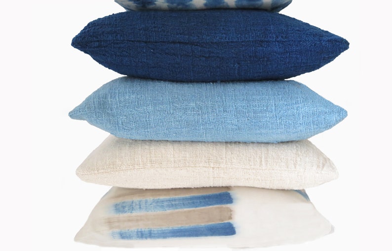 Navy Farmhouse Throw Pillow, Large Textured Cotton Cushion Cover