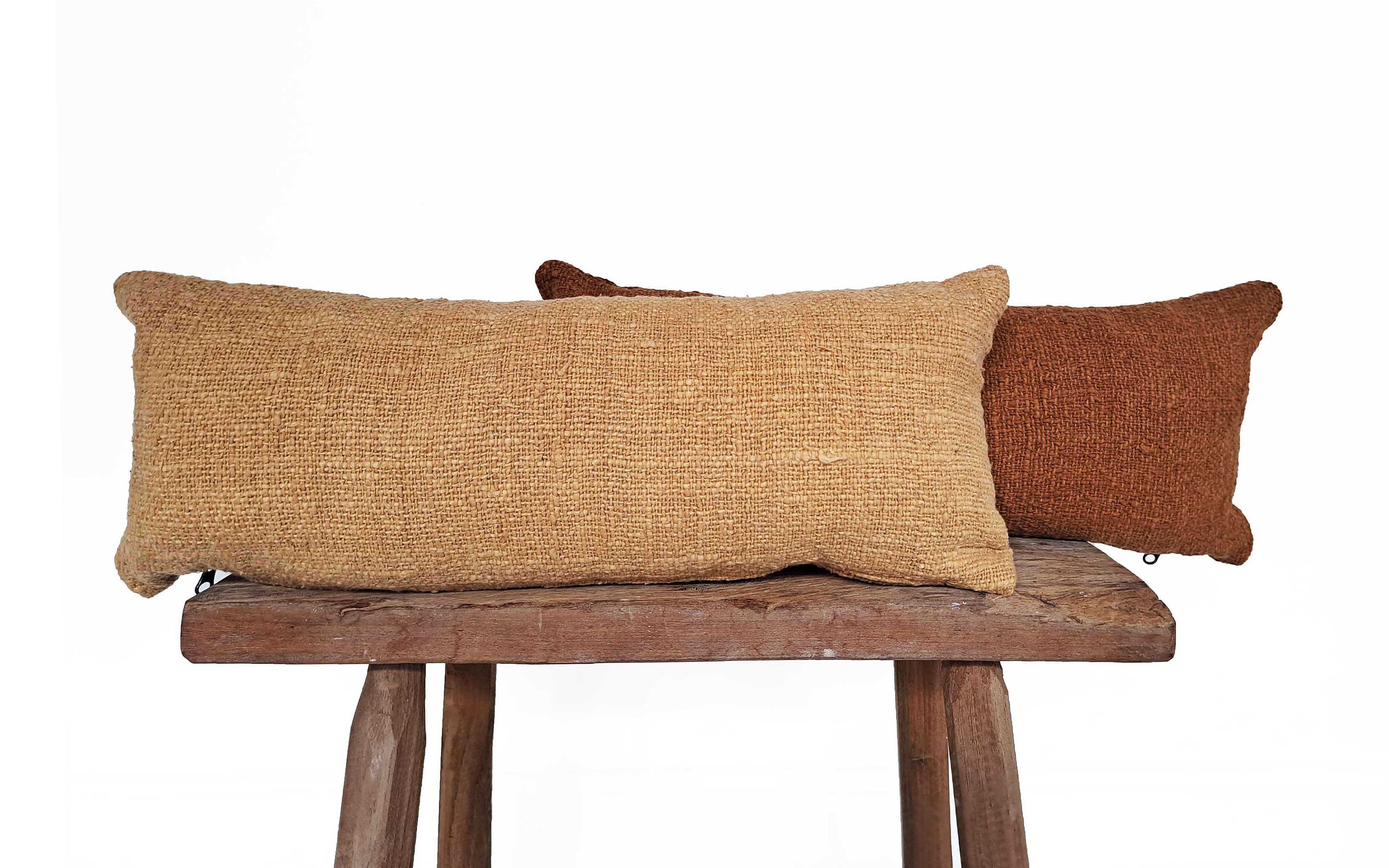 Lumbar Cushion Covers Set of 2 in Rust & Peach, Handwoven, Hand Dyed