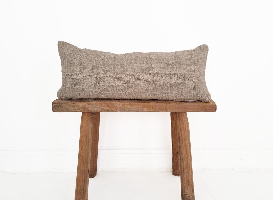Taupe Grey Lumbar Pillow, Handwoven, Naturally Dyed, Modern Gray Throw
