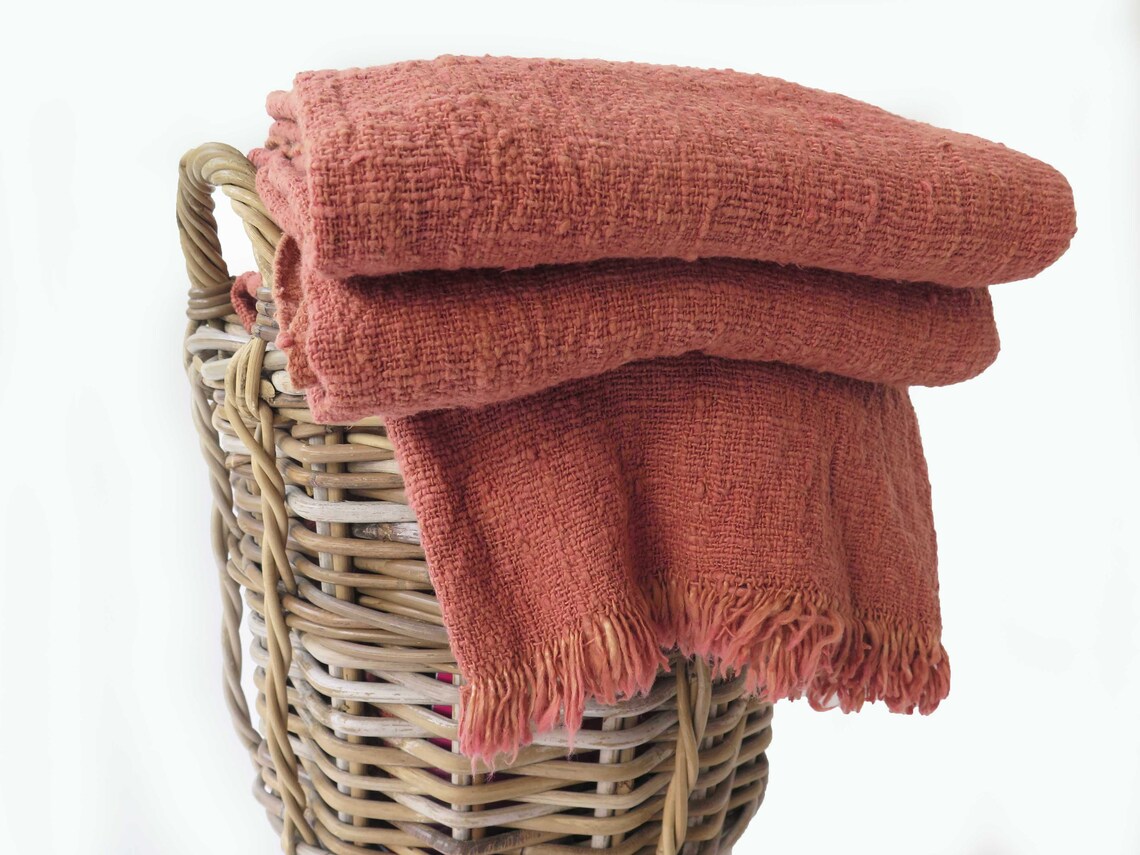 Terracotta Throw Blanket Handwoven Raw Organic Cotton Open Etsy