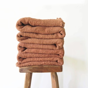 Dusty clay king throw blanket, Large handloomed bedspread, naturally dyed, eco-friendly home decor, Clay bedroom decor