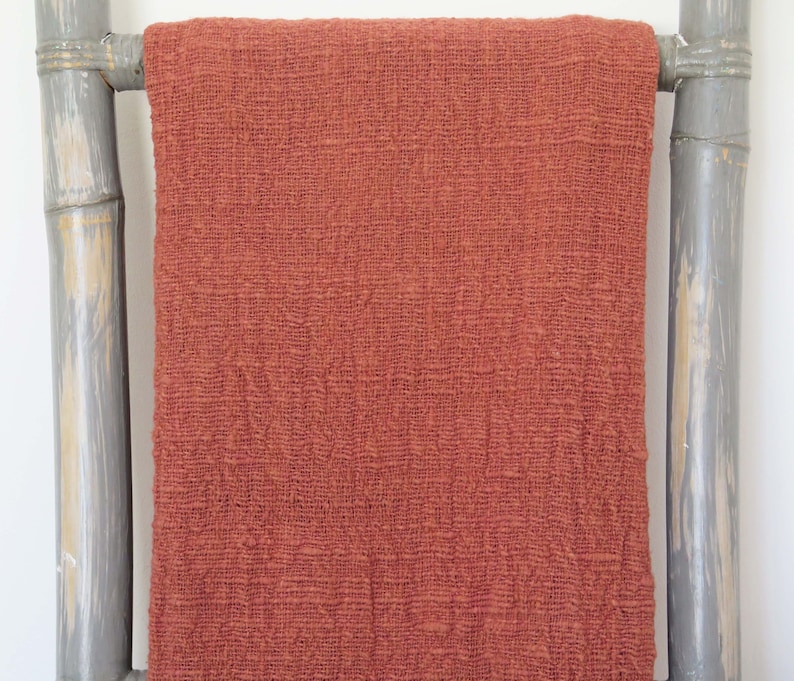 Handwoven hand dyed terracota raw cotton fringed throw blanket king size, eco gift, gift for yogi, sustainable gifts, vegan gifts, coverlet image 2