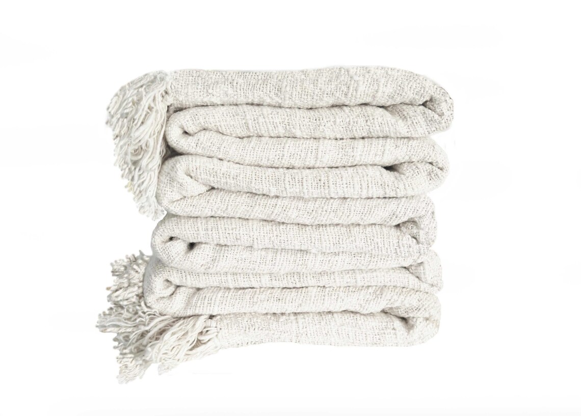 King Throw Blanket in Ivory Handwoven Raw Organic Cotton Etsy