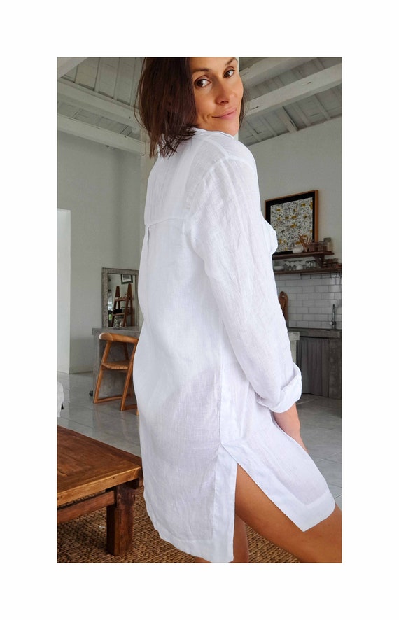 chinese dress ladies Casual Oversized Shirt Dress – Cotton Linen Midi | Button Down Shirt Dress main image 1
