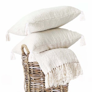 Set of 2 Handwoven Organic Cotton Tassel Throw Pillow Covers