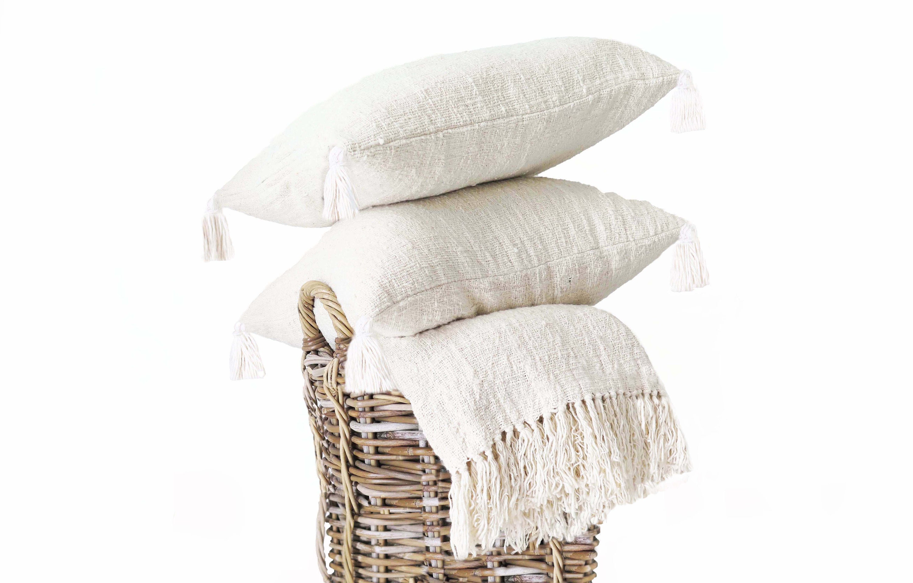 Ensemble de 2 Coussins Jet Minimal Non Tissés à La Main, Oreillers en Coton Organique, Ensemble Neut