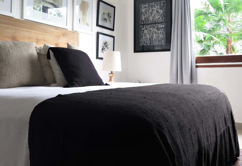 Black Throw Blanket Handwoven Hand Dyed Raw Organic Cotton Etsy