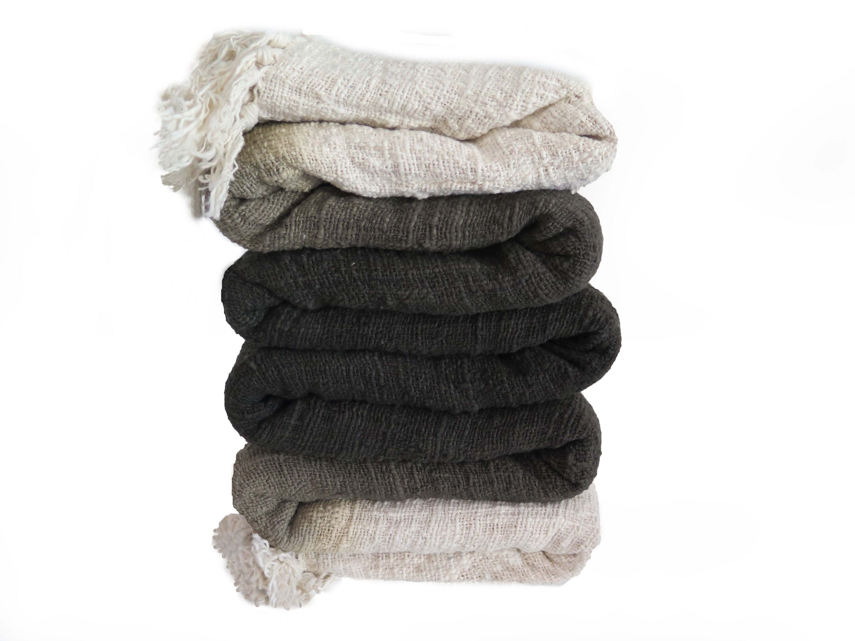 Black Ivory Olive Throw Blanket Woven Blanket Hand Dyed Etsy