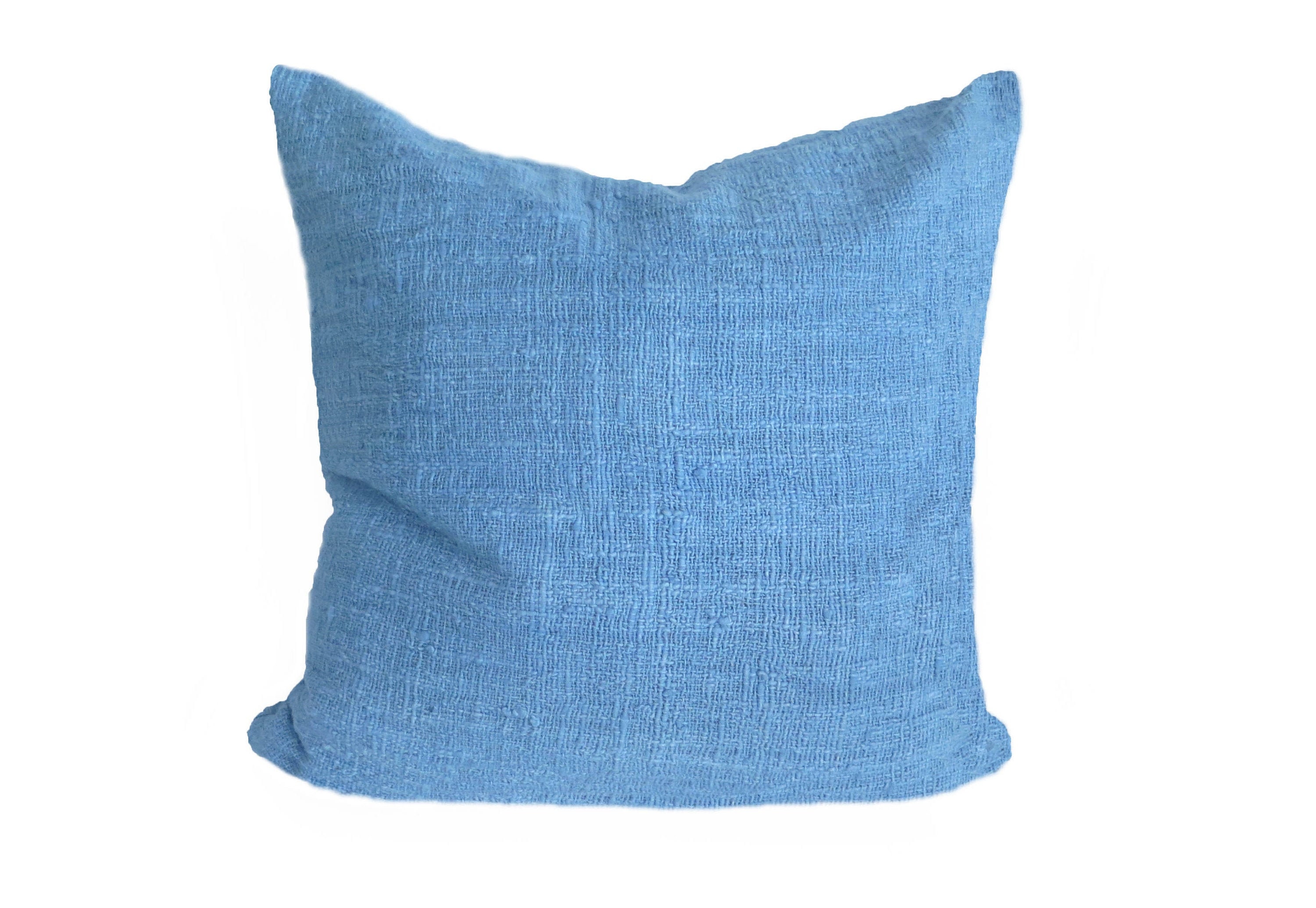 Indigo Blue Textured Pillow 20x20, Handwoven, Hand Dyed Throw Cushion