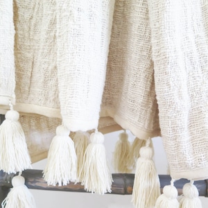 Ivory Handwoven Tassel King Throw, Bohemian Home Decor, 100% Unprocessed Cotton Blanket, Rustic Off White Bedcover, Neutral home décor