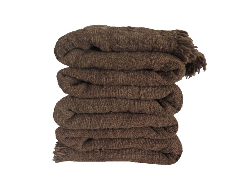 Handwoven deep brown fringe cotton throw blanket 200x120 cm Etsy