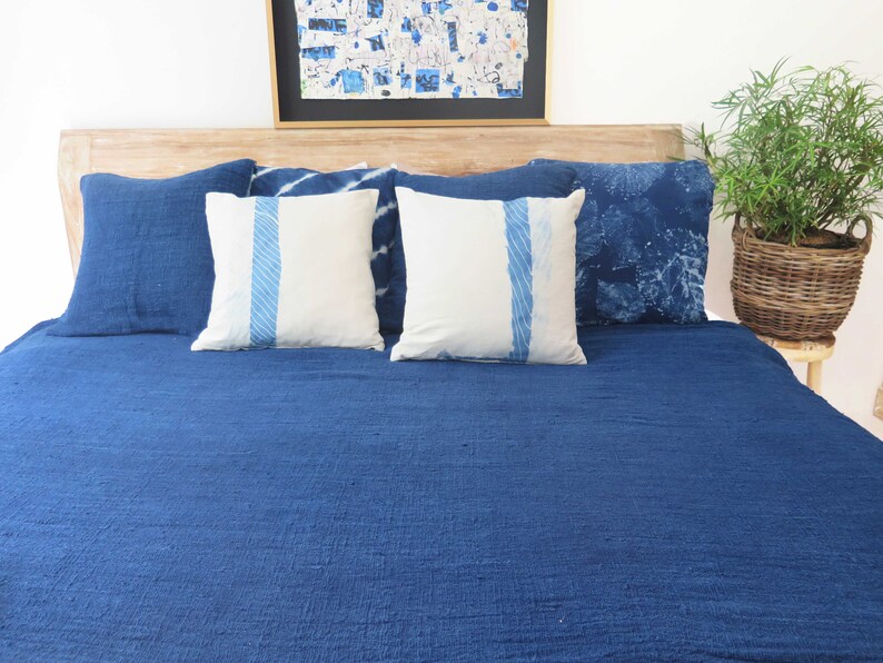 Navy Farmhouse Throw Pillow, Large Textured Cotton Cushion Cover