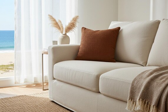 Handwoven Rust Cotton Cushion Cover, Bohemian Accent Pillow