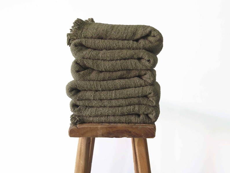 Moss Green King Throw Blanket Handwoven Raw Organic Cotton Etsy