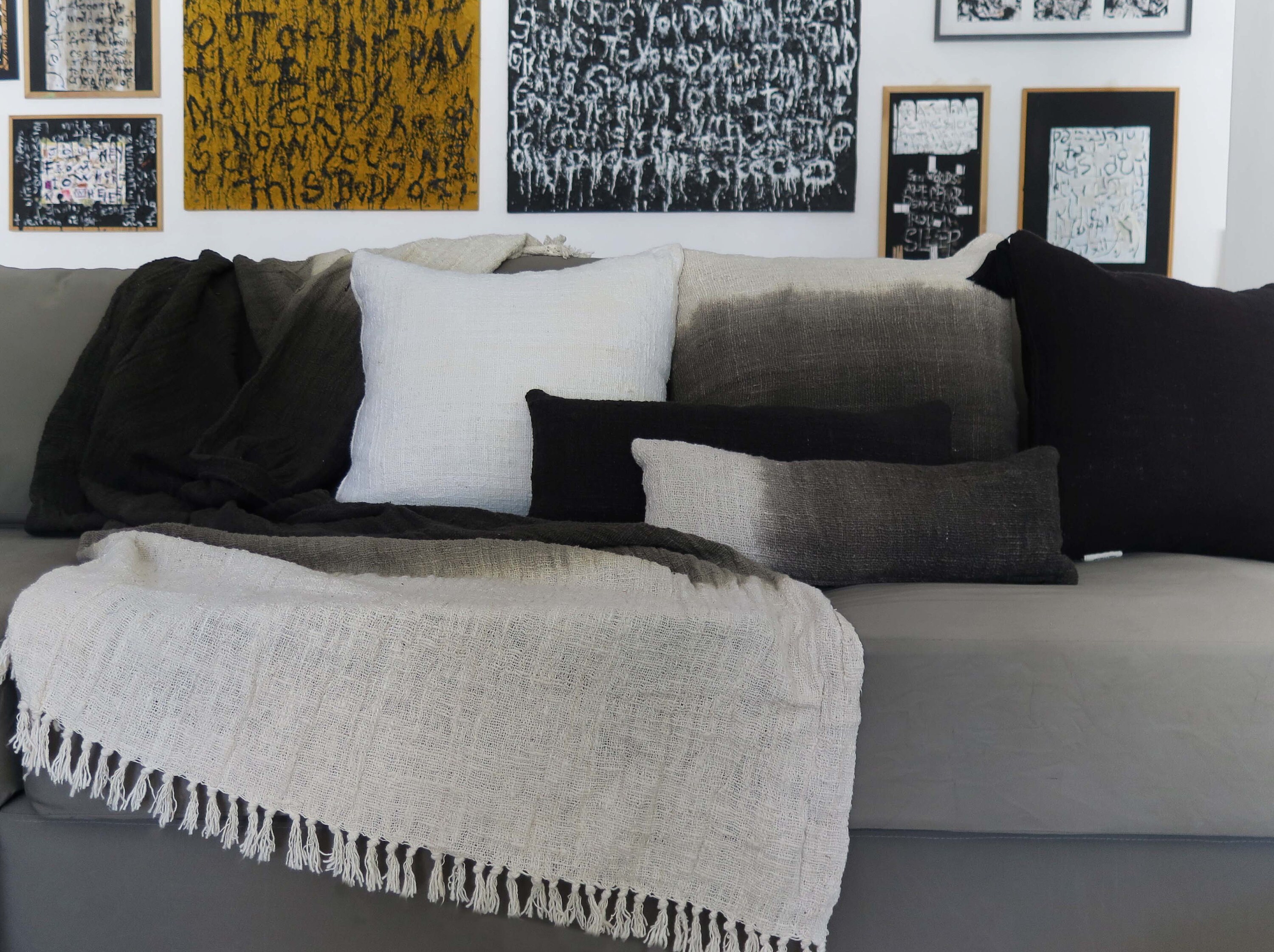 Black Ivory Olive Throw Blanket Woven Blanket Hand Dyed Etsy