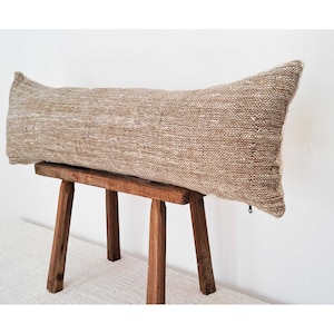 Long Pillow for Bed - Chic Extra Long Brown Lumbar Pillow, Jute and Cotton Blend, Ideal Housewarming Gift