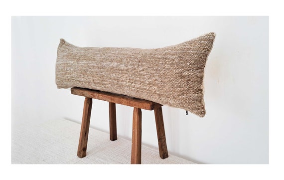 Extra Long Brown Lumbar Pillow – Jute and Cotton Blend, Handcrafted
