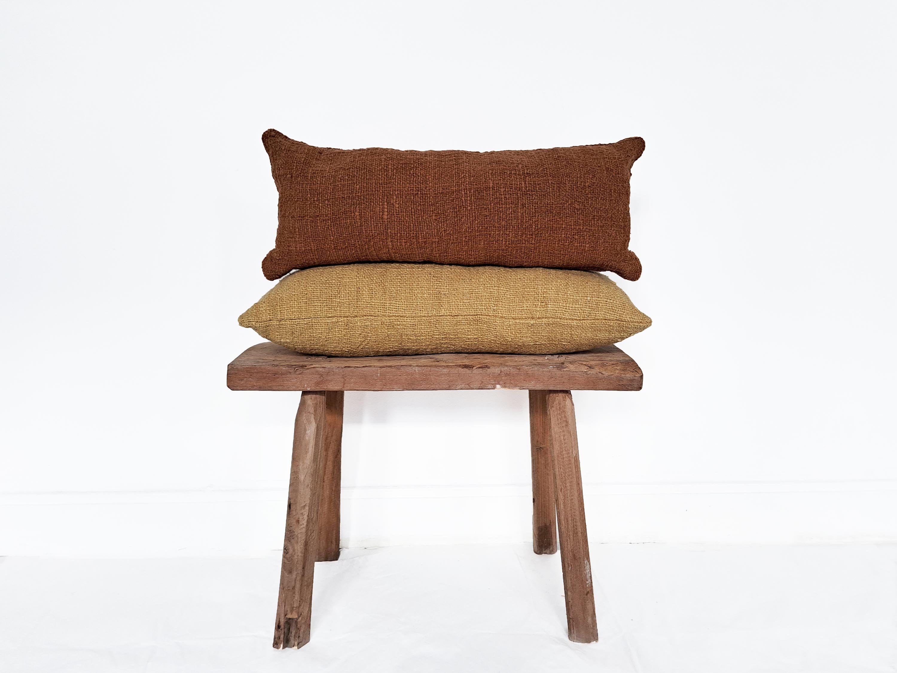 Lumbar Cushion Covers Set of 2 in Rust & Peach, Handwoven, Hand Dyed