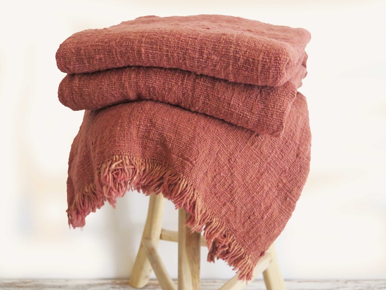 Terracotta Throw Blanket Handwoven Raw Organic Cotton Open Etsy