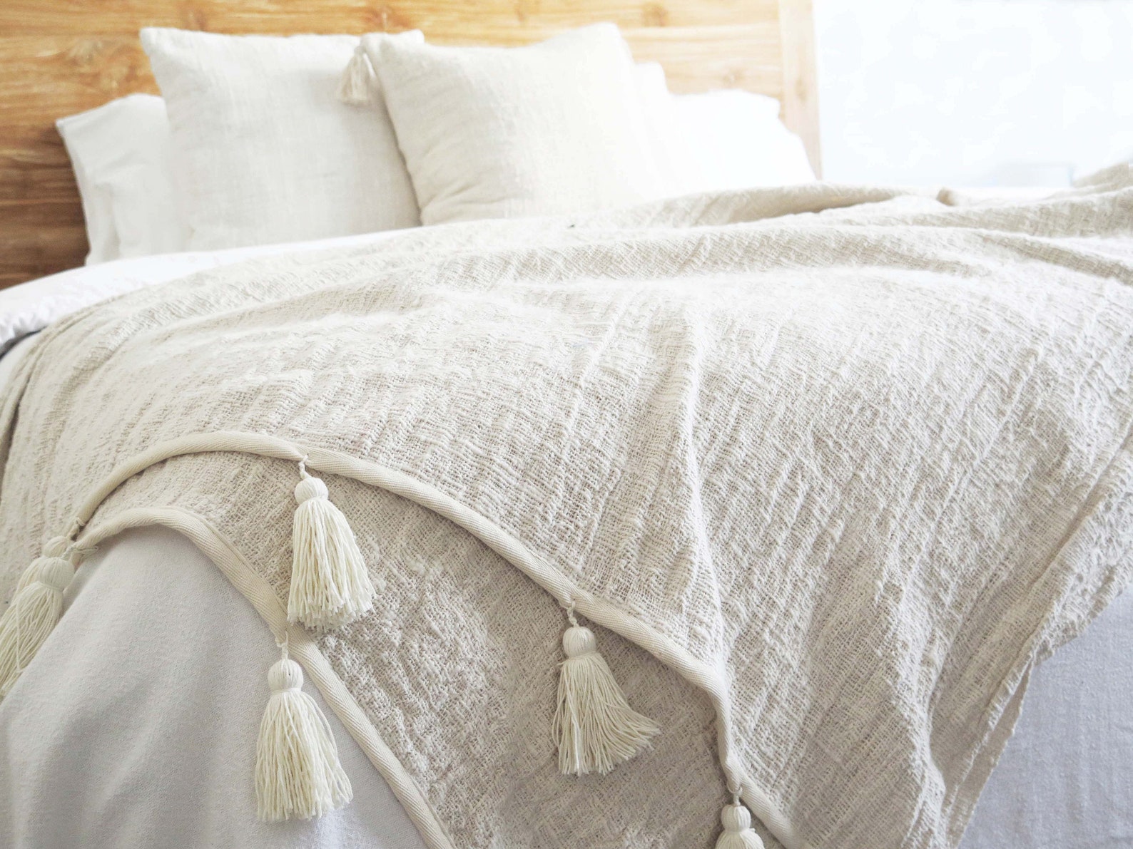 Ivory Handwoven Tassel King Throw Bohemian Home Decor 100 Etsy Canada