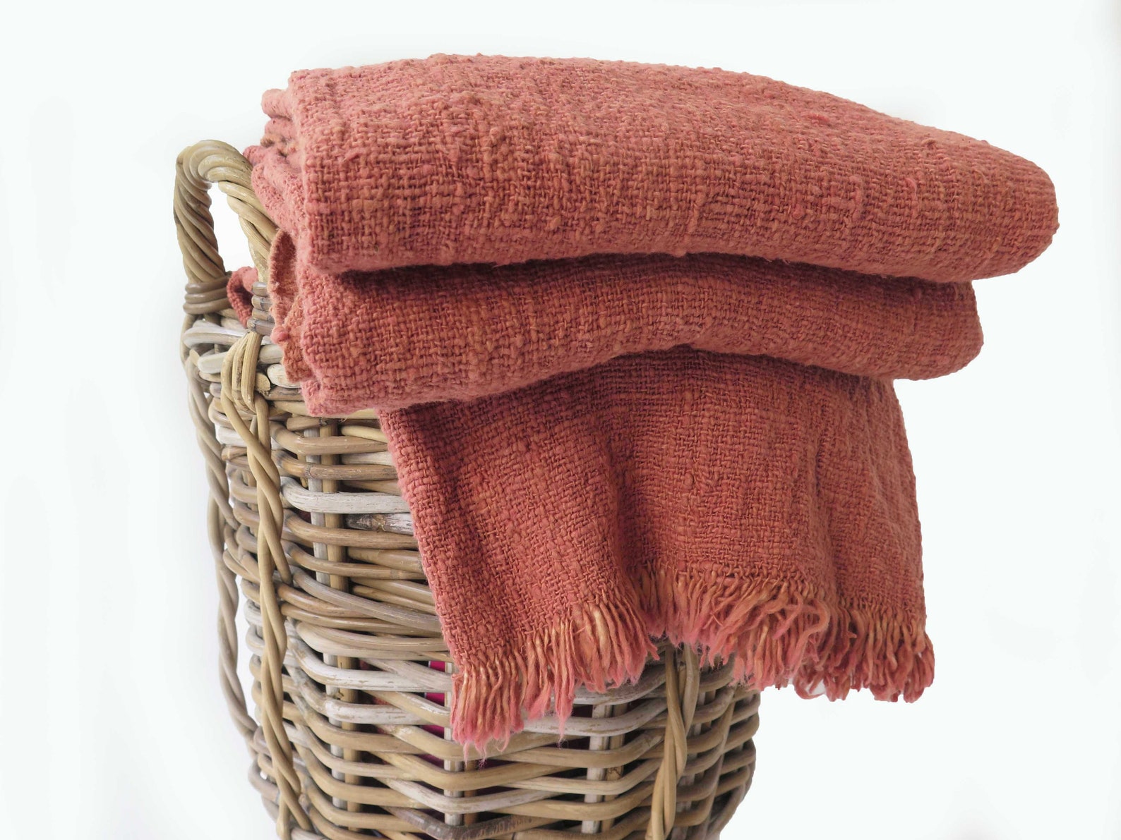 Handwoven hand dyed terracota raw cotton fringed throw blanket Etsy
