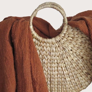 Burnt orange woven throw blanket, handwoven organic blanket, naturally dyed, artisan handmade blanket, traditional weave blanket image 2