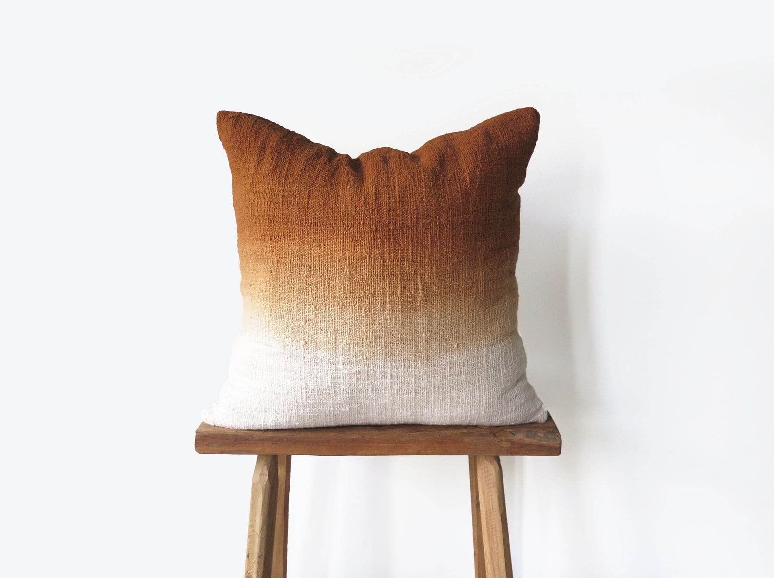 Rust Ombre Cushion Cover 50x50, Handmade Raw Cotton Throw Pillow