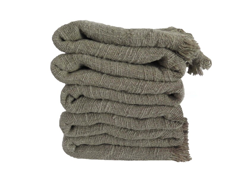 Sage Green King Throw Blanket, Sage Green Décor, Middle Green Hand Loom