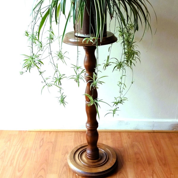 Grand support pour plante sur pied en bois. Support pour cache-pot pour entrée. Présentoir pour pots de fleurs pour couloir. Support pour pots en bois. Table Colonne Mid-Century