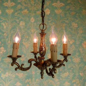 Antique French Bronze Chandelier: Ornate Regency Style 4-Arm Light