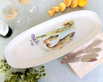Vintage Limoges Porcelain Fish Platter: French Trout Serving Centerpiece