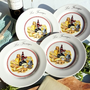French Cheese Plates. Set of Four &quot;Les Fromages&quot; Porcelain Cheese Plates. French Cheese Plate Set. Ideal Gift for Cheese & Wine Connoisseurs