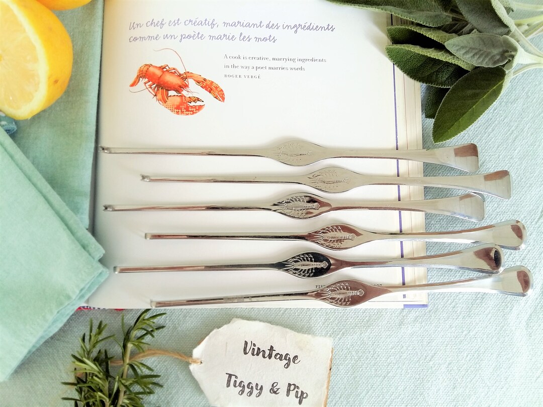 Set of Six Lobster Forks. French Lobster Picks. Seafood Forks